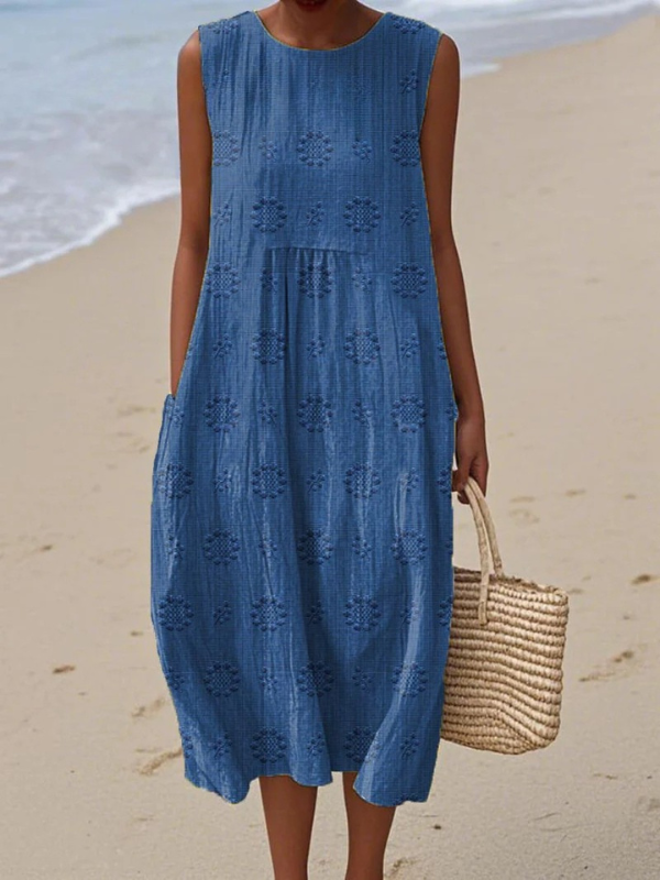 AUDREY | V-neck midi dress with woven-style pattern