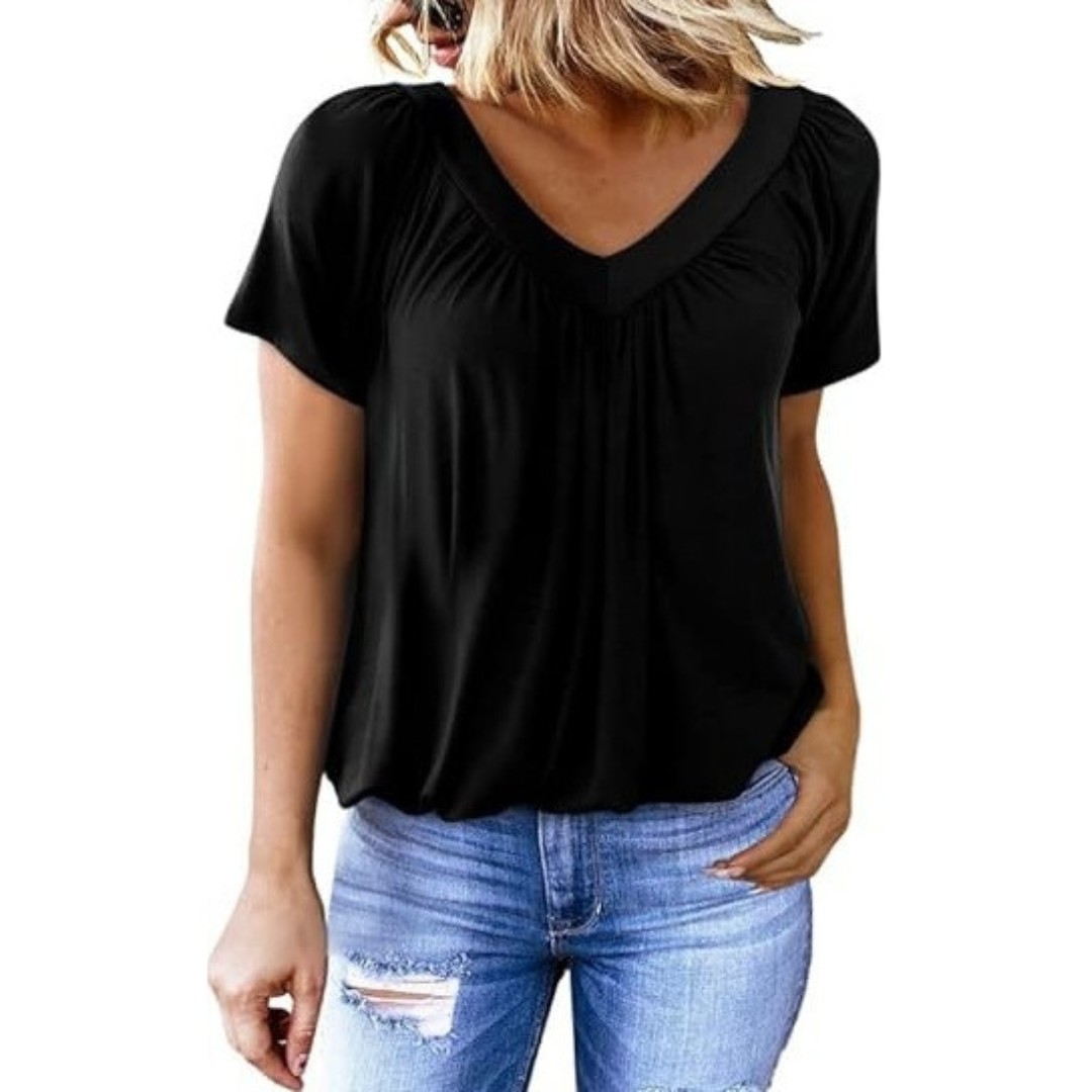 KENNEDY | Short-sleeve V-neck top in soft knit
