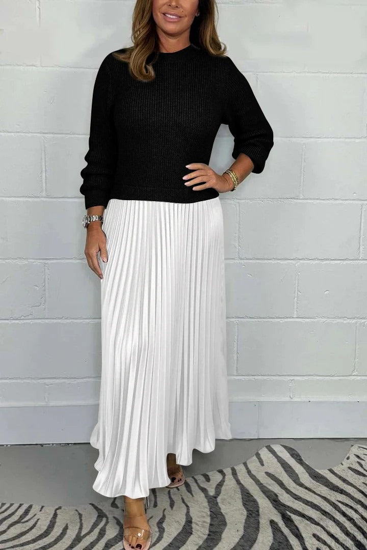 MAELIQ | Maxi dress with long sleeves and pleated hem