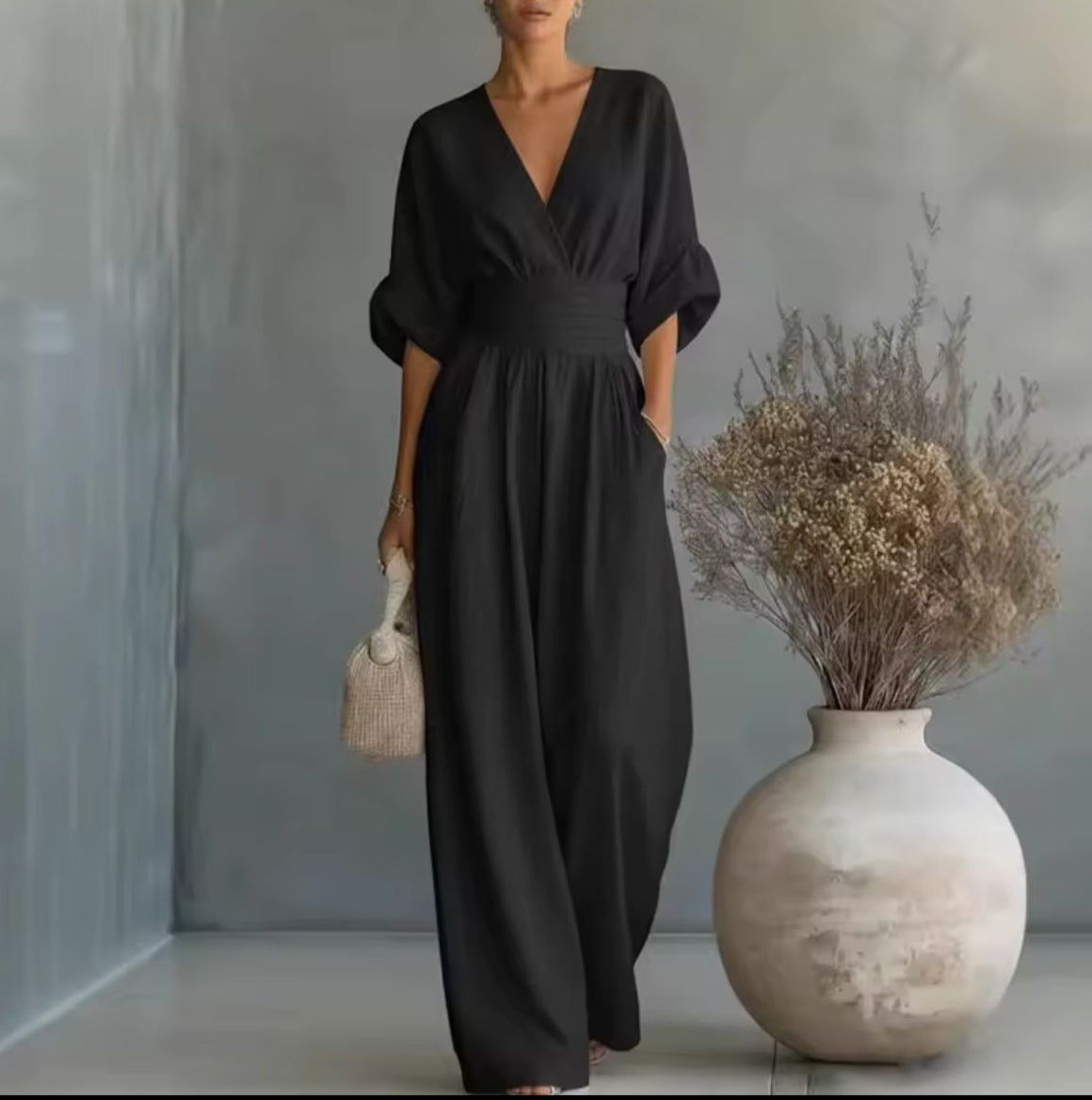 RISEL | Wide-leg jumpsuit with crossover V-neck
