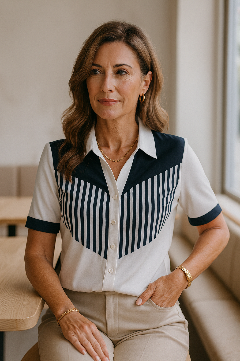 PEARL | Relaxed button-front blouse with leaf print
