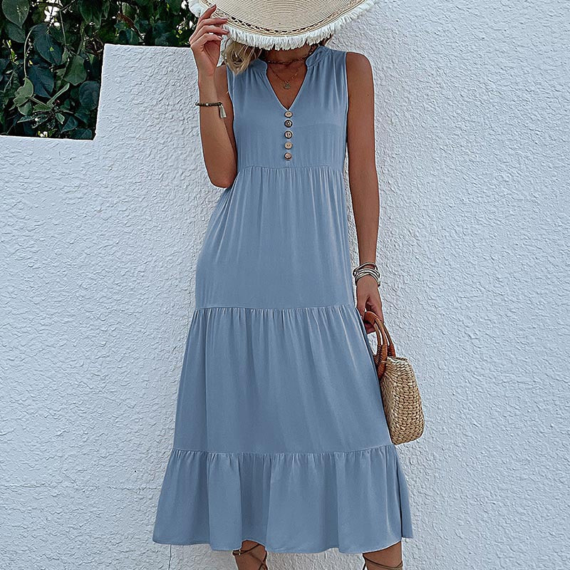 NAOMI | V-neck tiered midi dress, sleeveless