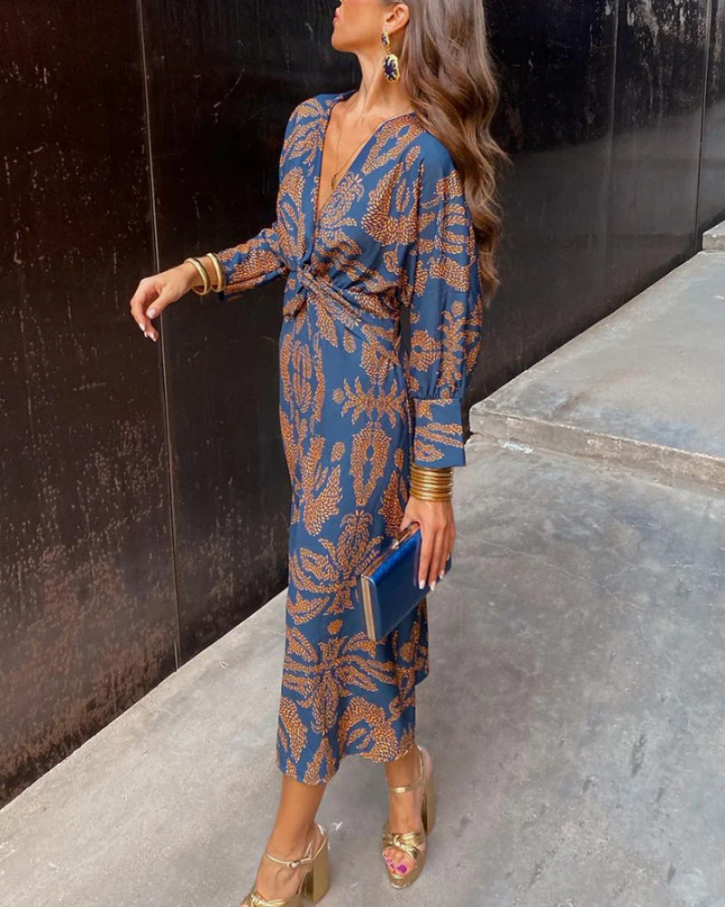 JULIE | Long-sleeve maxi dress with draped detail