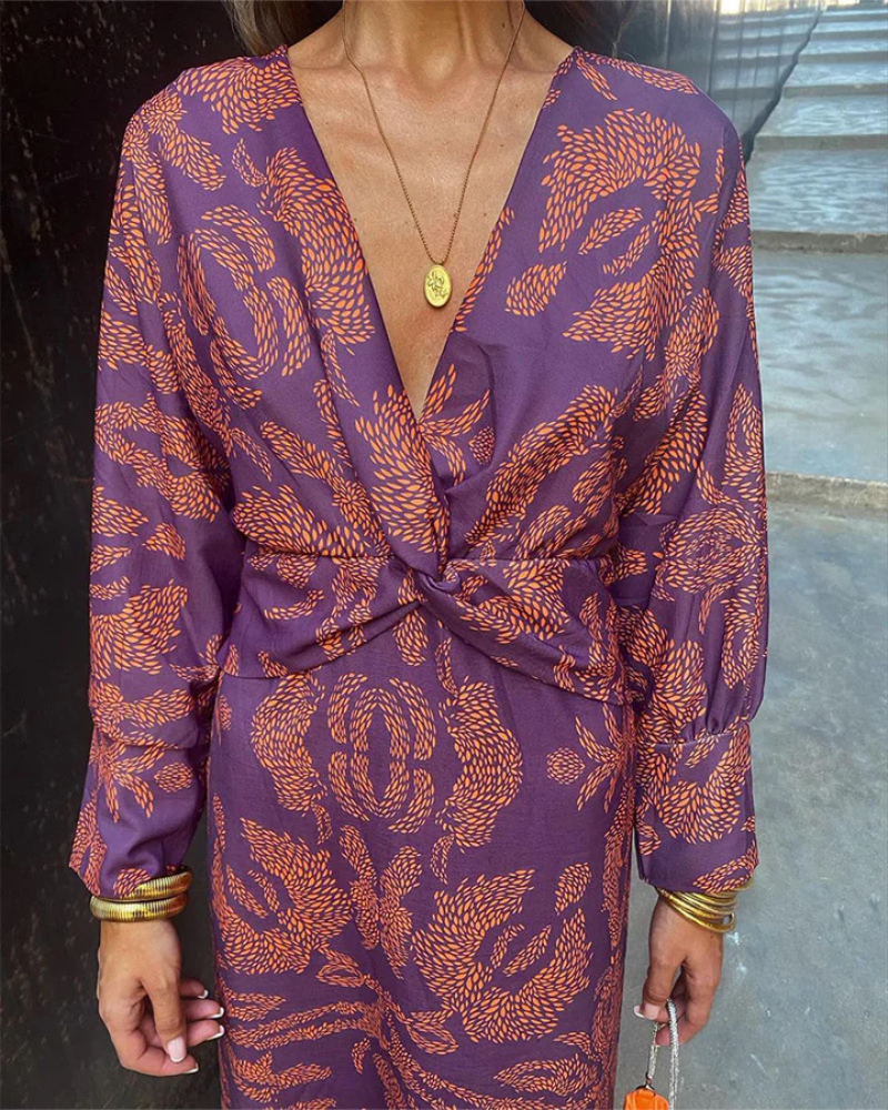 JULIE | Long-sleeve maxi dress with draped detail