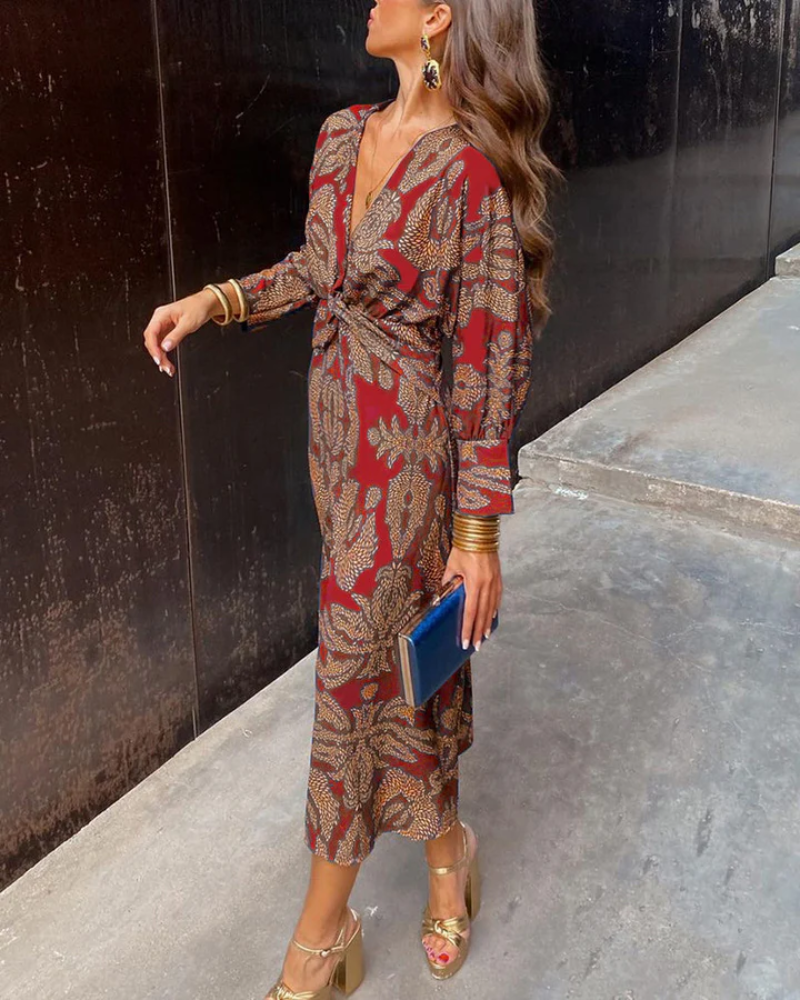 JULIE | Long-sleeve maxi dress with draped detail