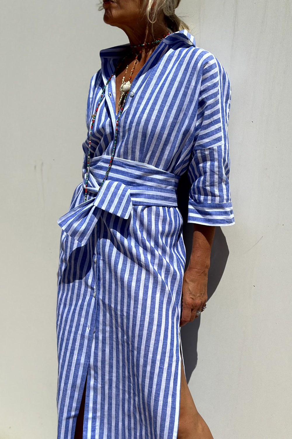 CORINNE | Sleeveless striped maxi dress with pockets