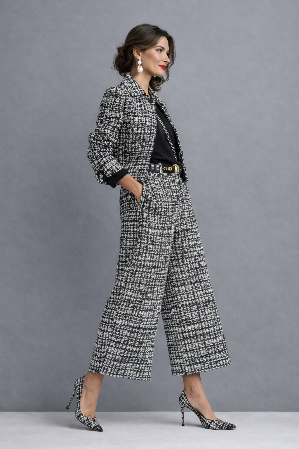 LUCÍA | Long-sleeve structured jacket and wide-leg pants set