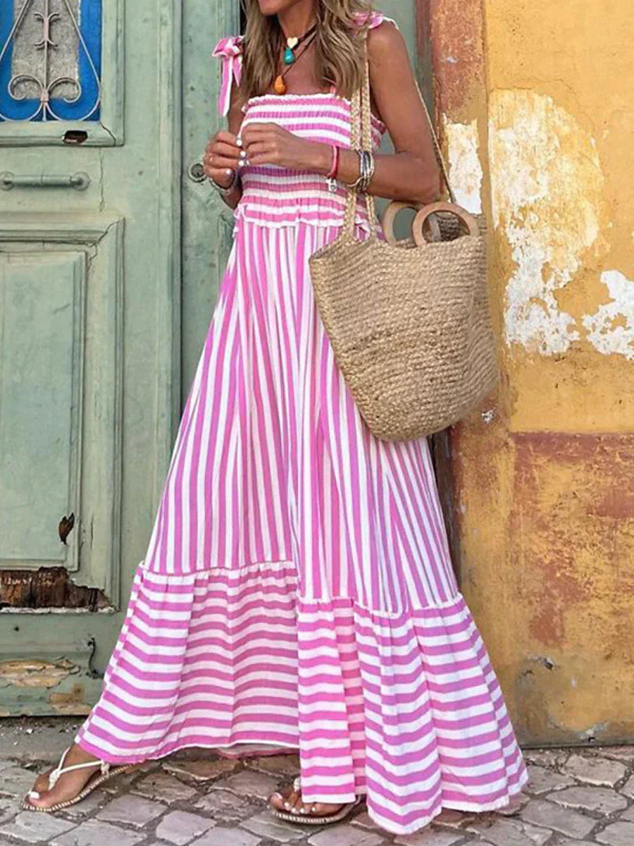 EMILIA | Striped midi dress with ruffled hem