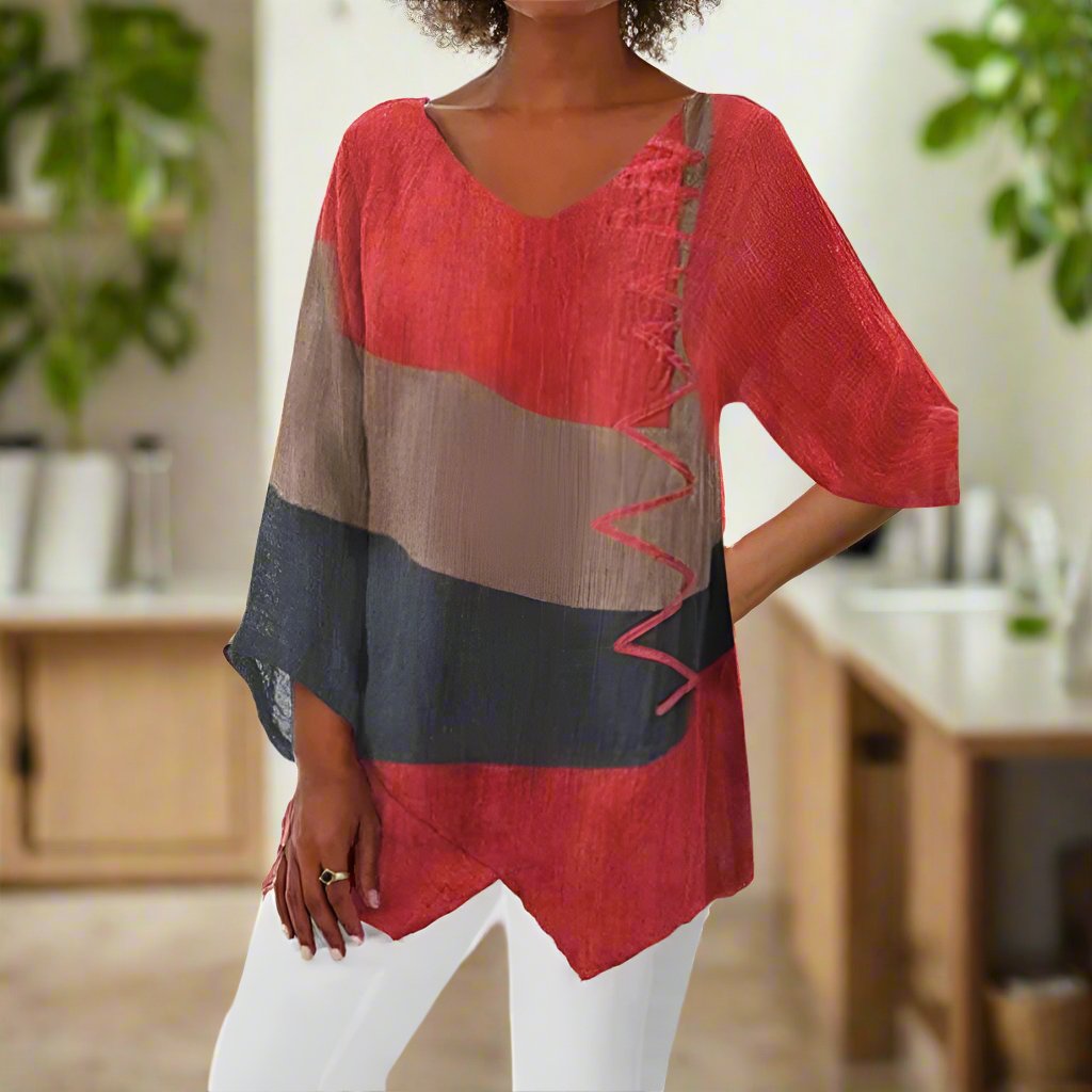ELI | Crew-neck tri-color shirt with tummy coverage