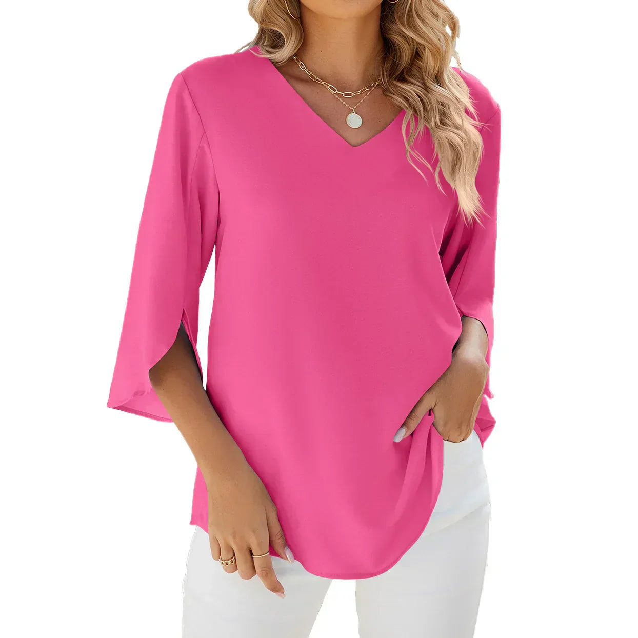 HELEN | Relaxed V-neck blouse in lightweight fabric