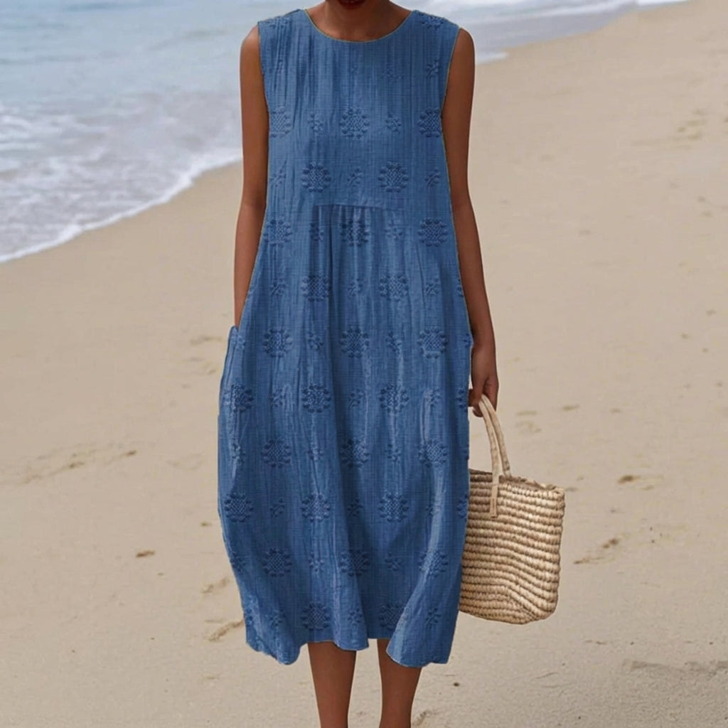 AUDREY | V-neck midi dress with woven-style pattern