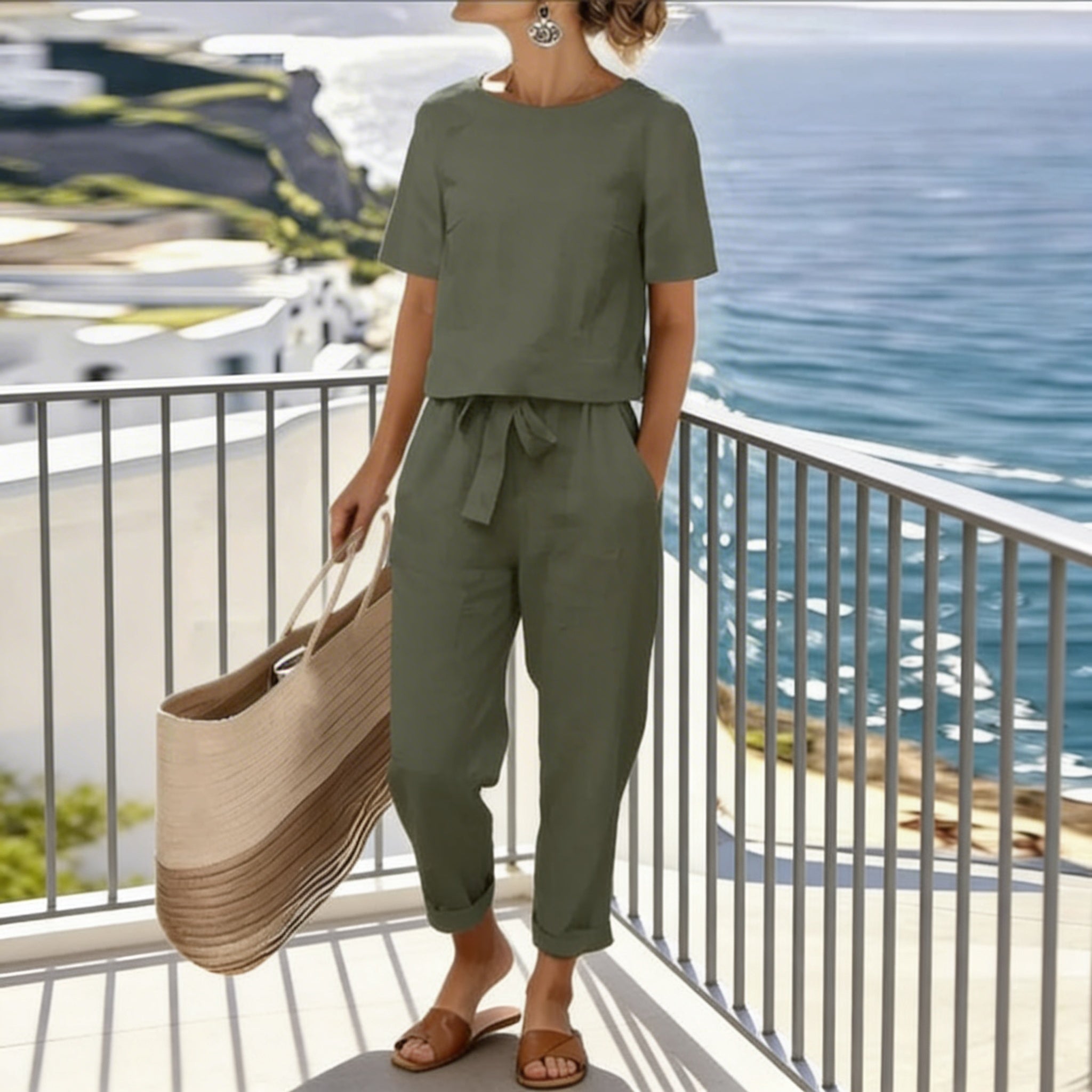ISABELLA | Tie-front top and wide-leg pants set