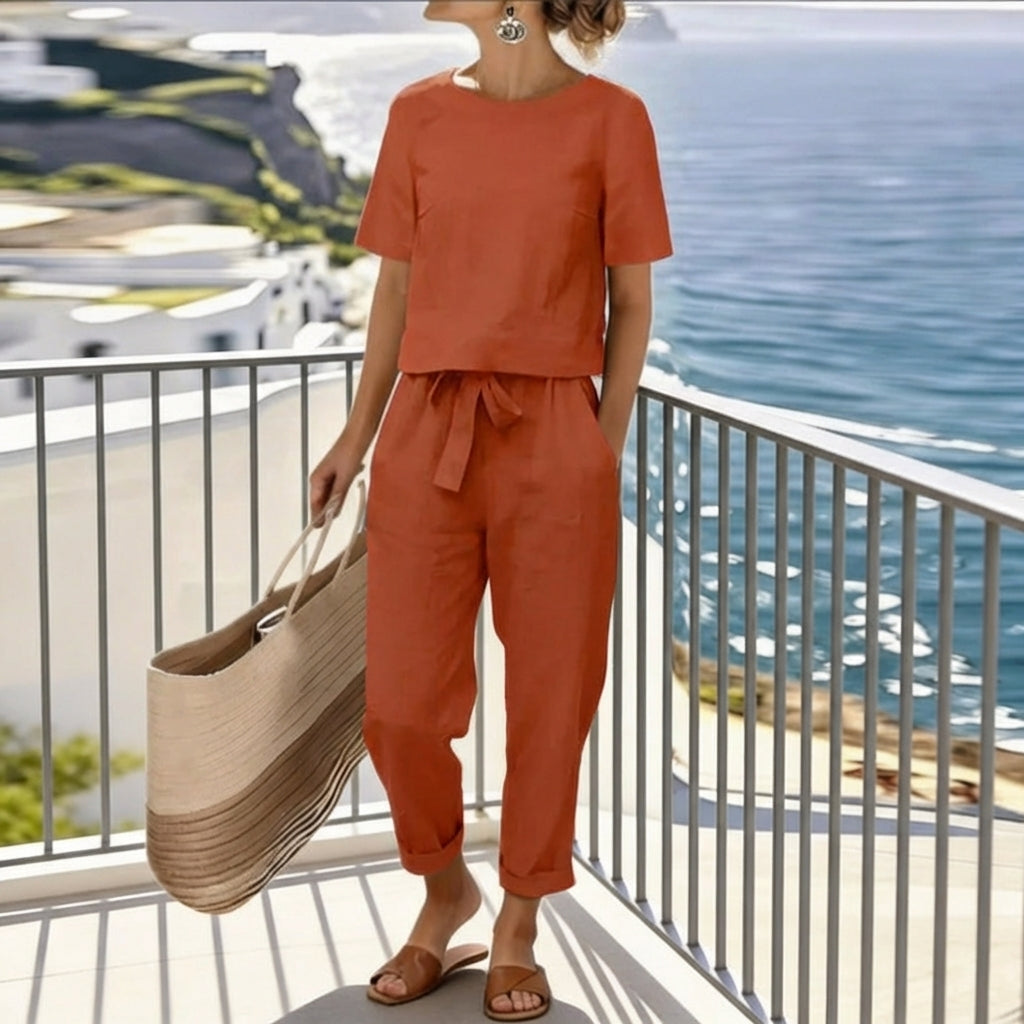ISABELLA | Tie-front top and wide-leg pants set