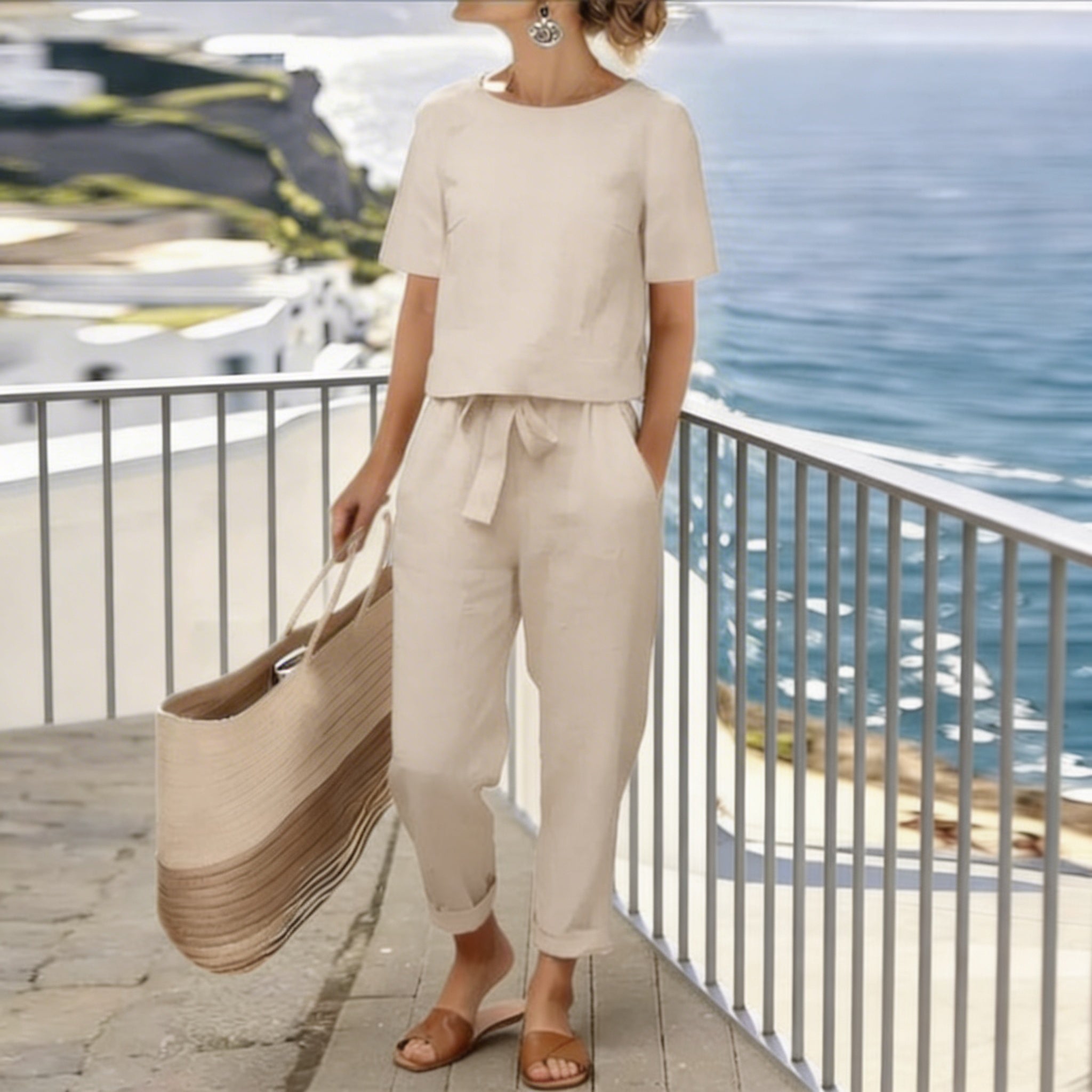ISABELLA | Tie-front top and wide-leg pants set