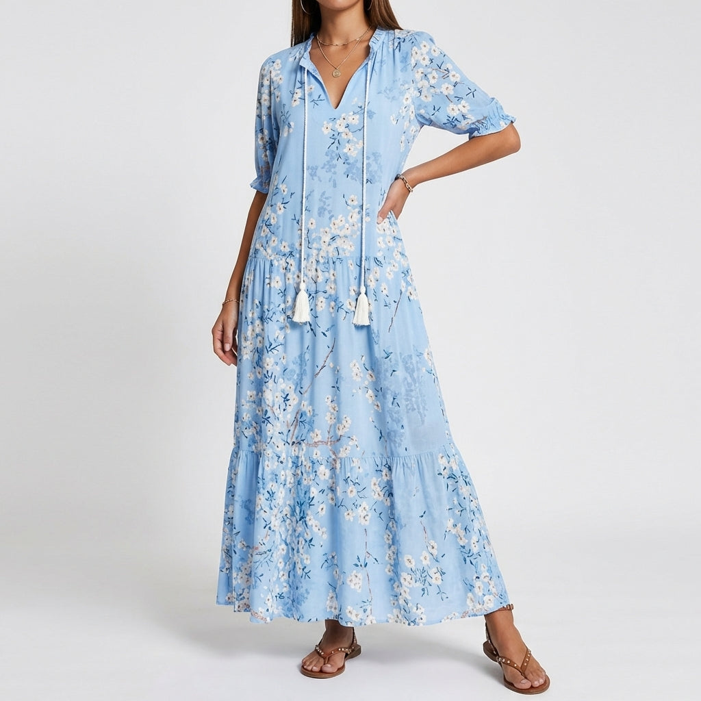 ARIA | Breezy V-neck maxi dress with boho print