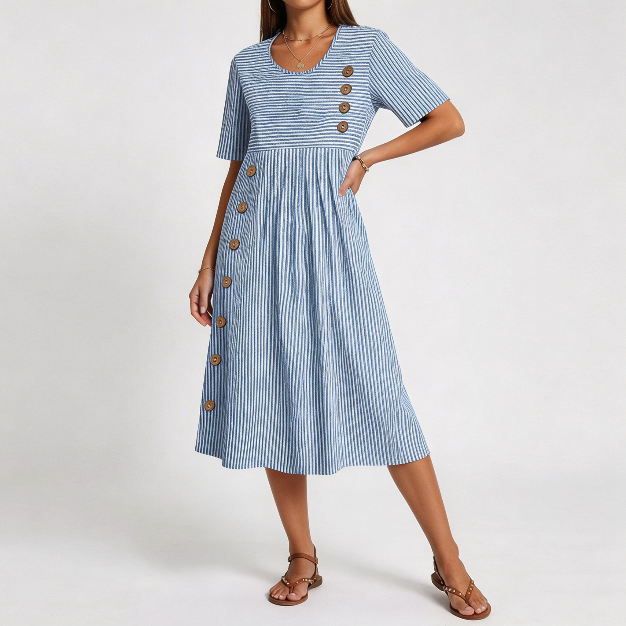 SOPHIA | Midi dress with pinstripe and side pockets