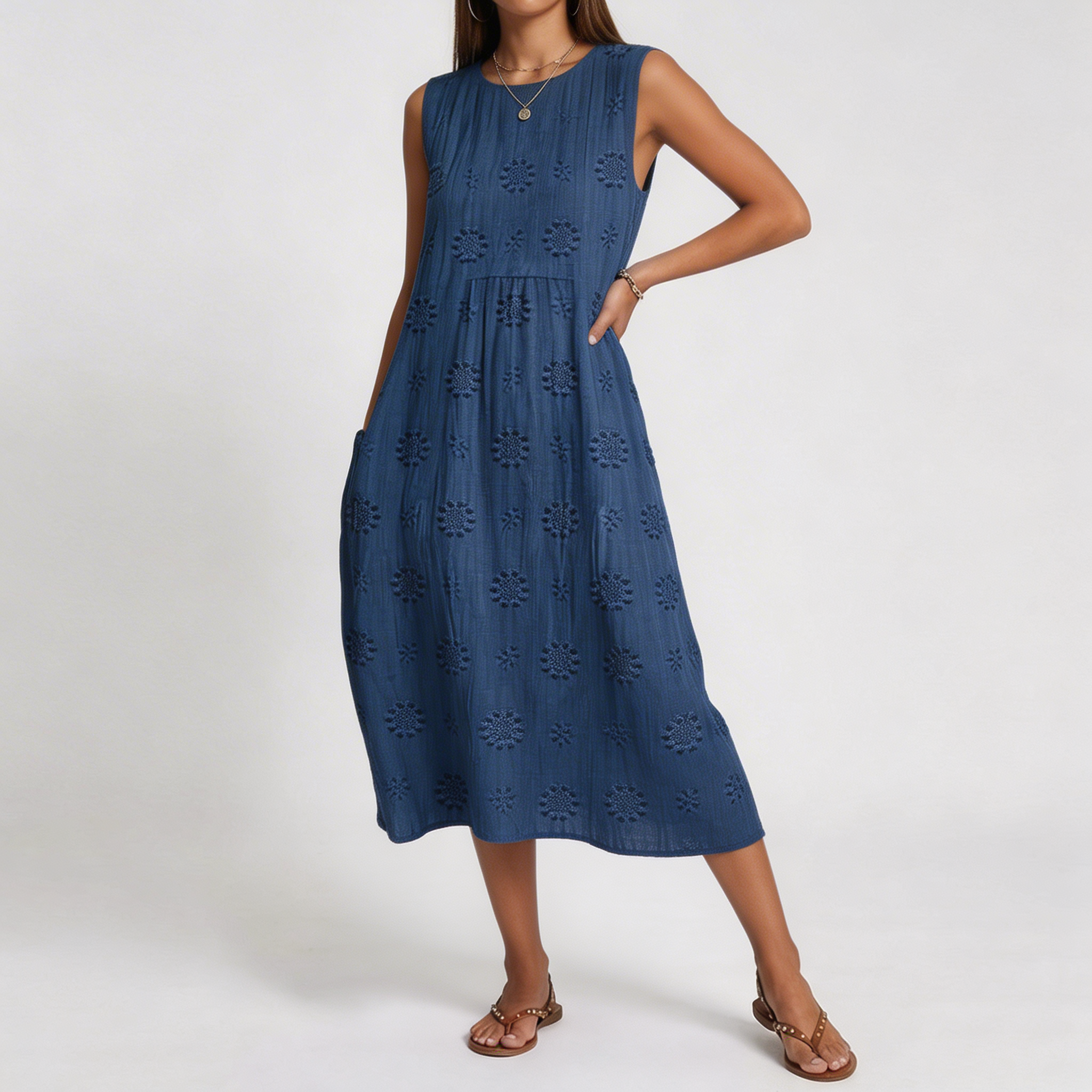 AUDREY | V-neck midi dress with woven-style pattern