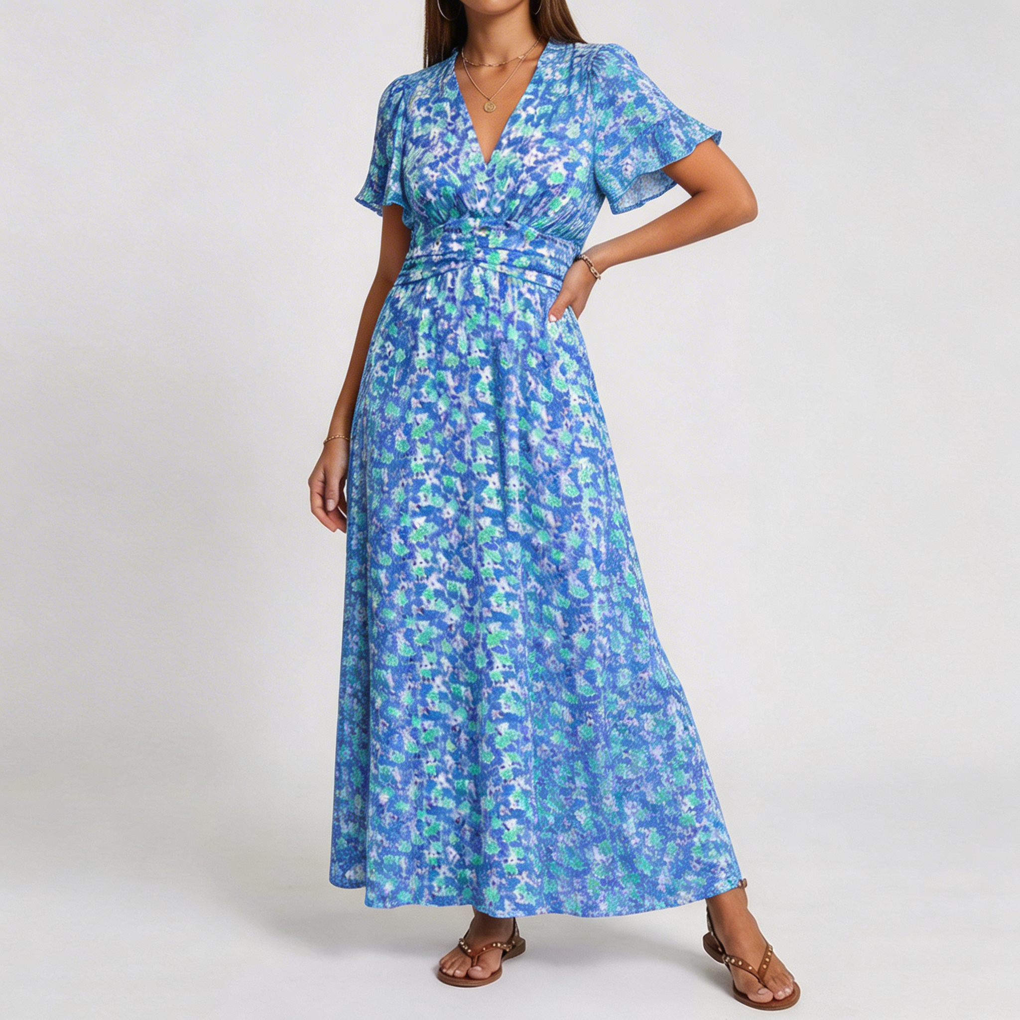 NATALIE | Sleeveless printed maxi dress with V-neck