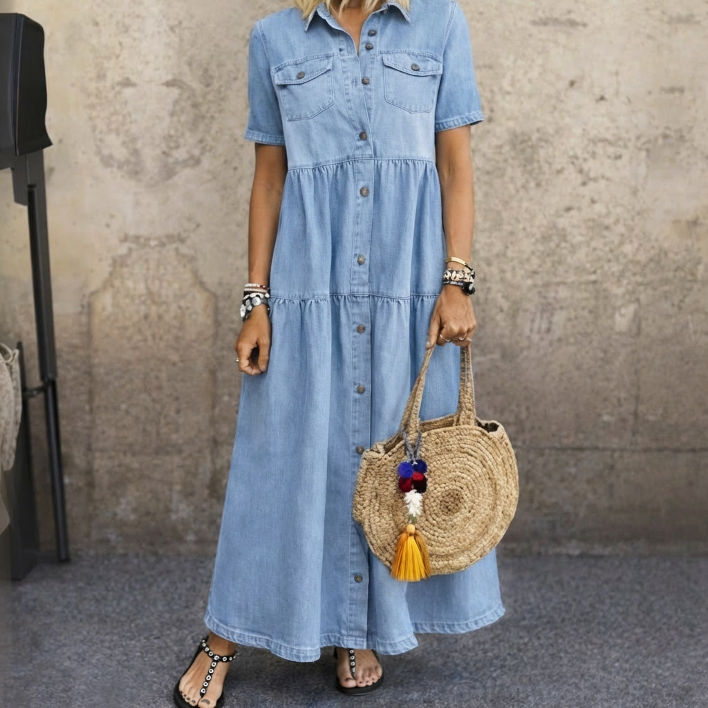 ELIZABETH | Relaxed tiered dress with button-front placket
