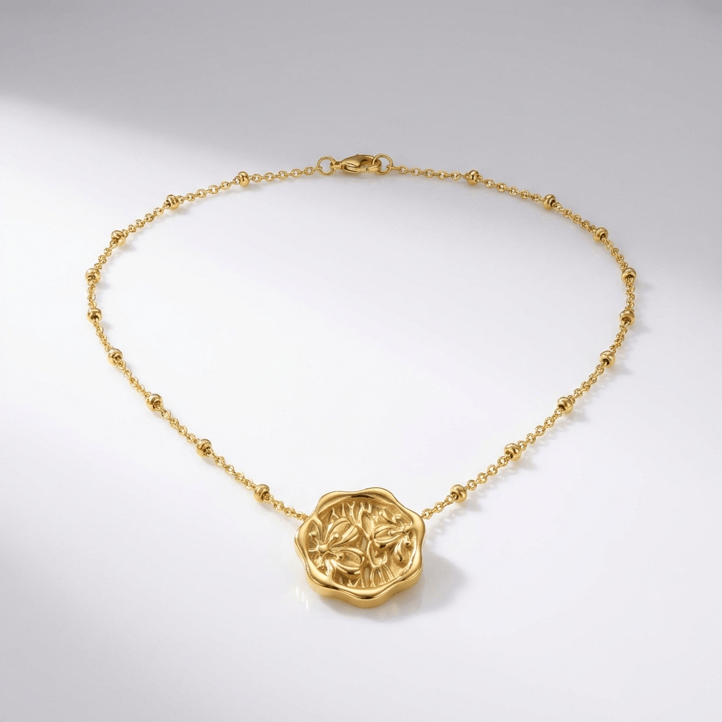 LILY | Gold floral coin pendant necklace