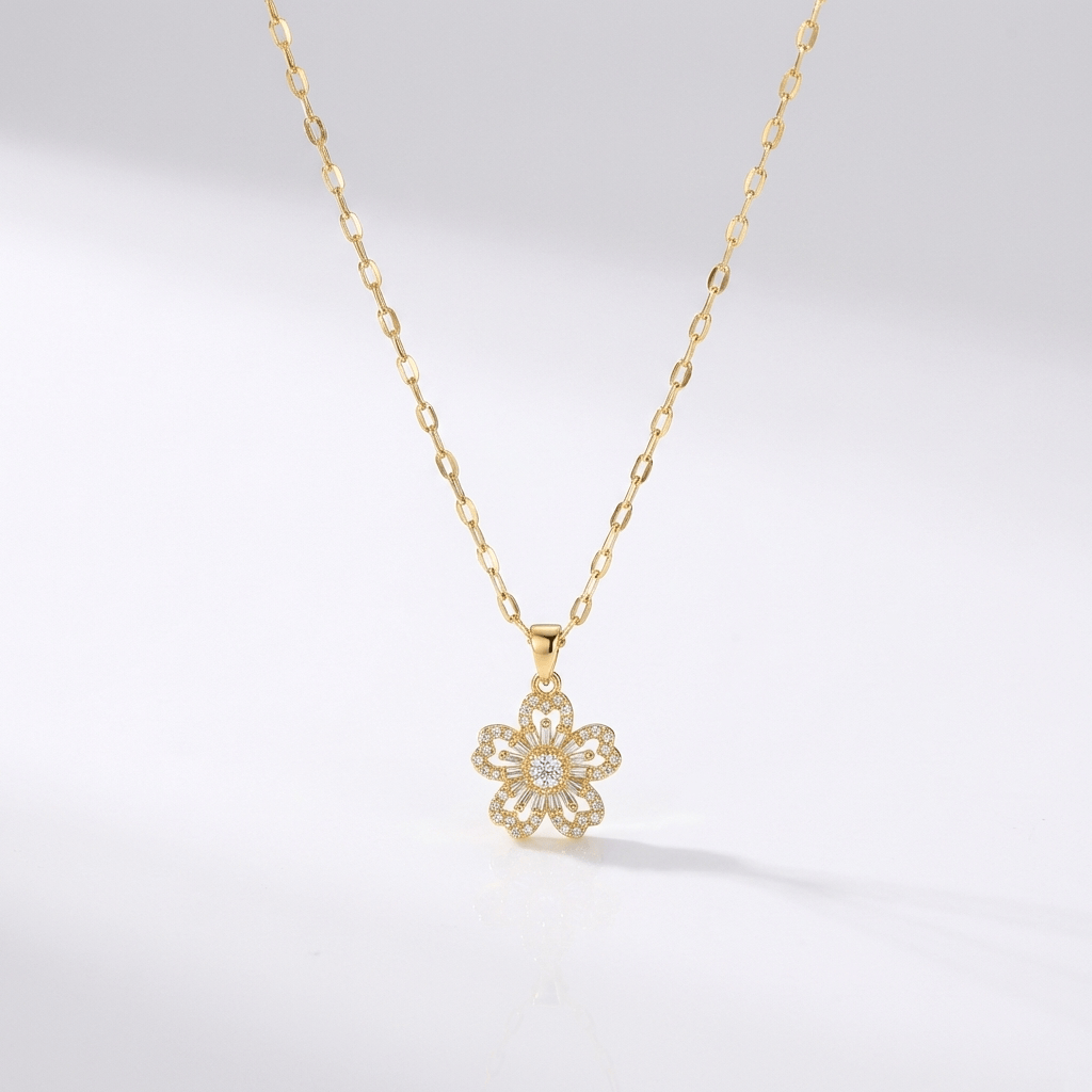 EDEN | Zirconia flower pendant necklace in gold