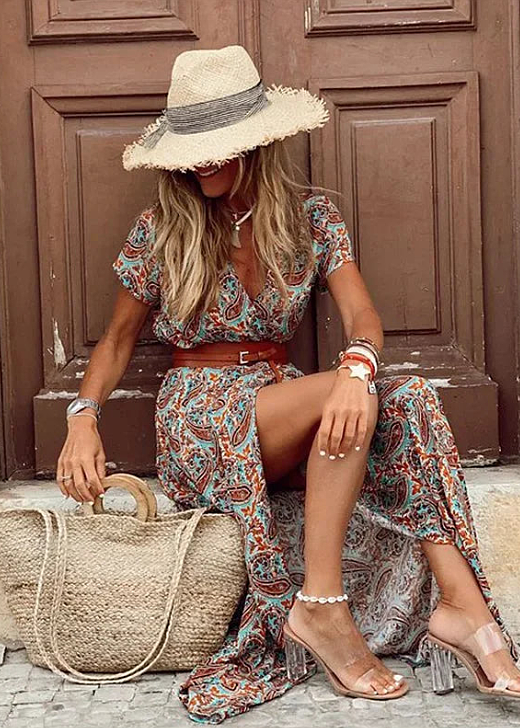 SIENNA | Maxi dress with gathered waist and belt