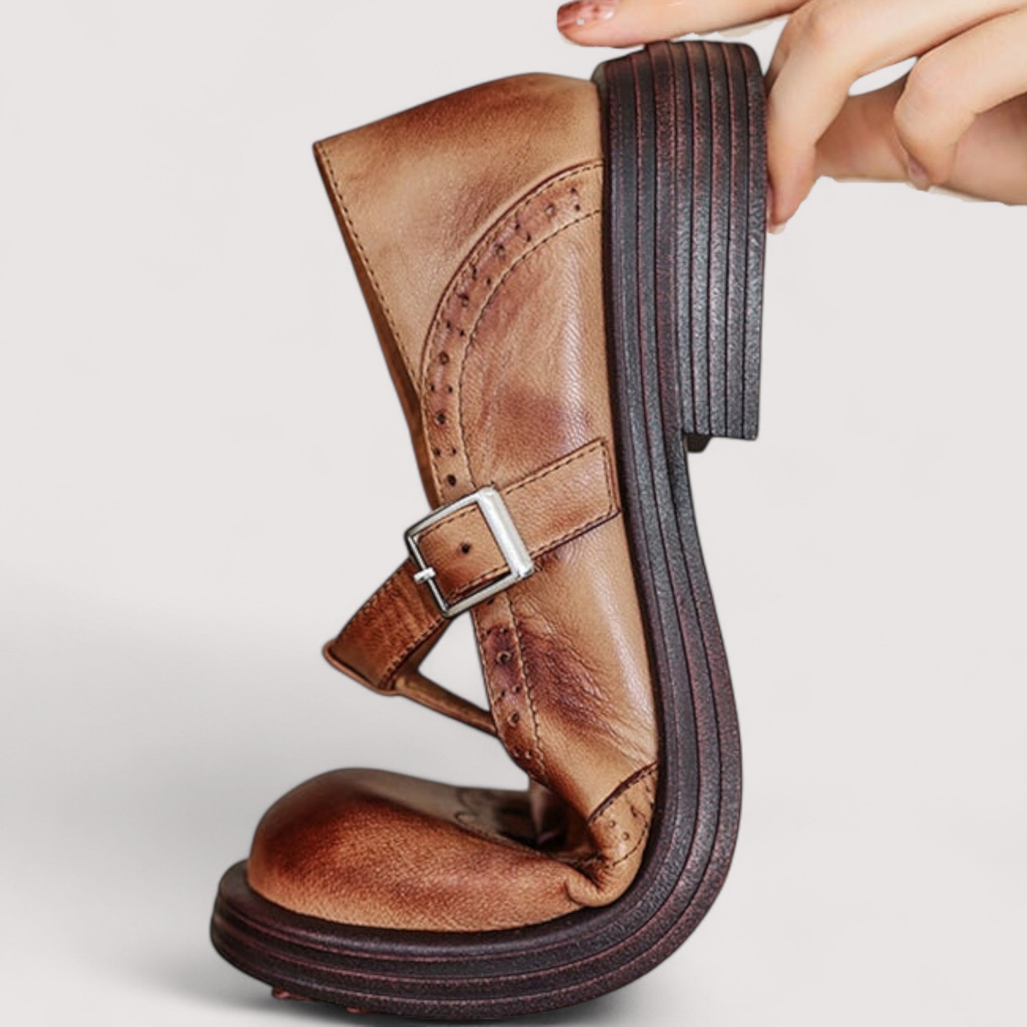 LOUISA | Soft leather Mary Jane shoes with ankle strap
