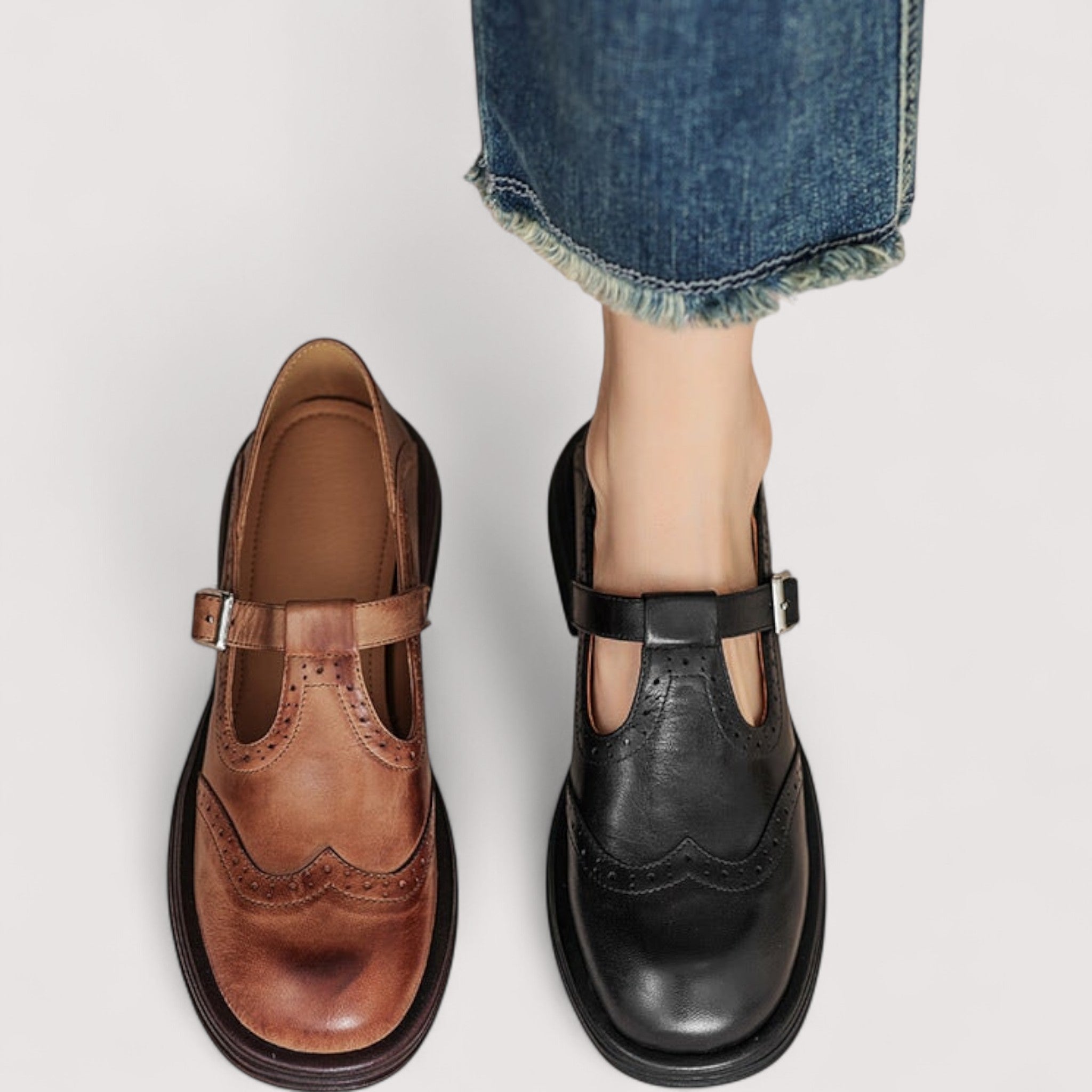 LOUISA | Soft leather Mary Jane shoes with ankle strap