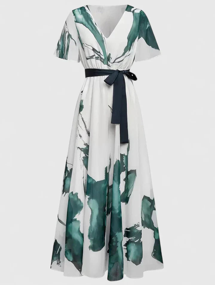 XAVRYNAH | Sleeveless V-neck dress with tie belt