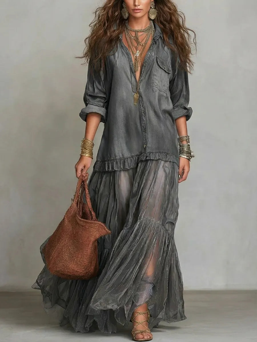 EDEN | Relaxed maxi dress with organza patchwork