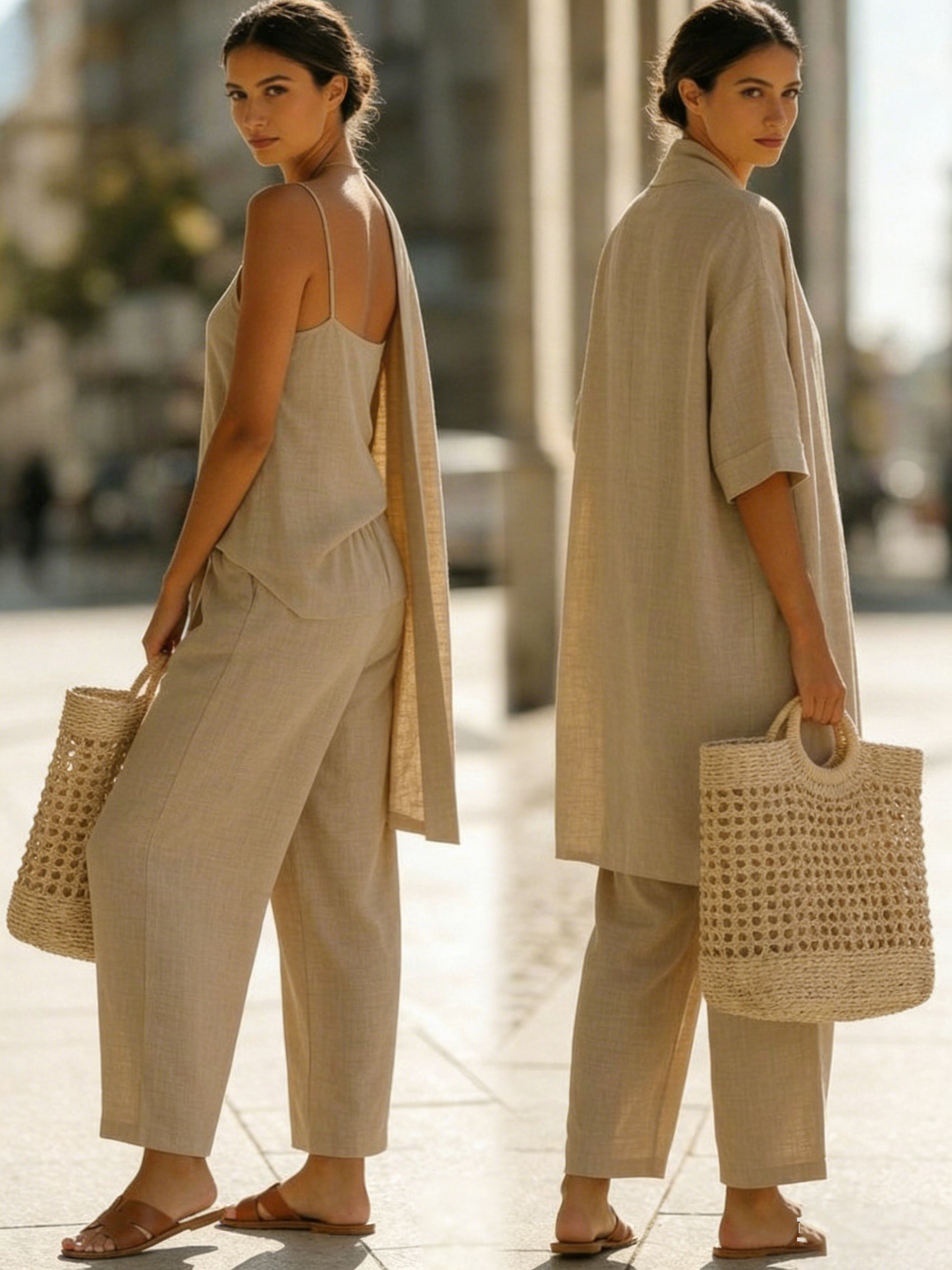 ISA | Short-sleeve three-piece set in soft fabric