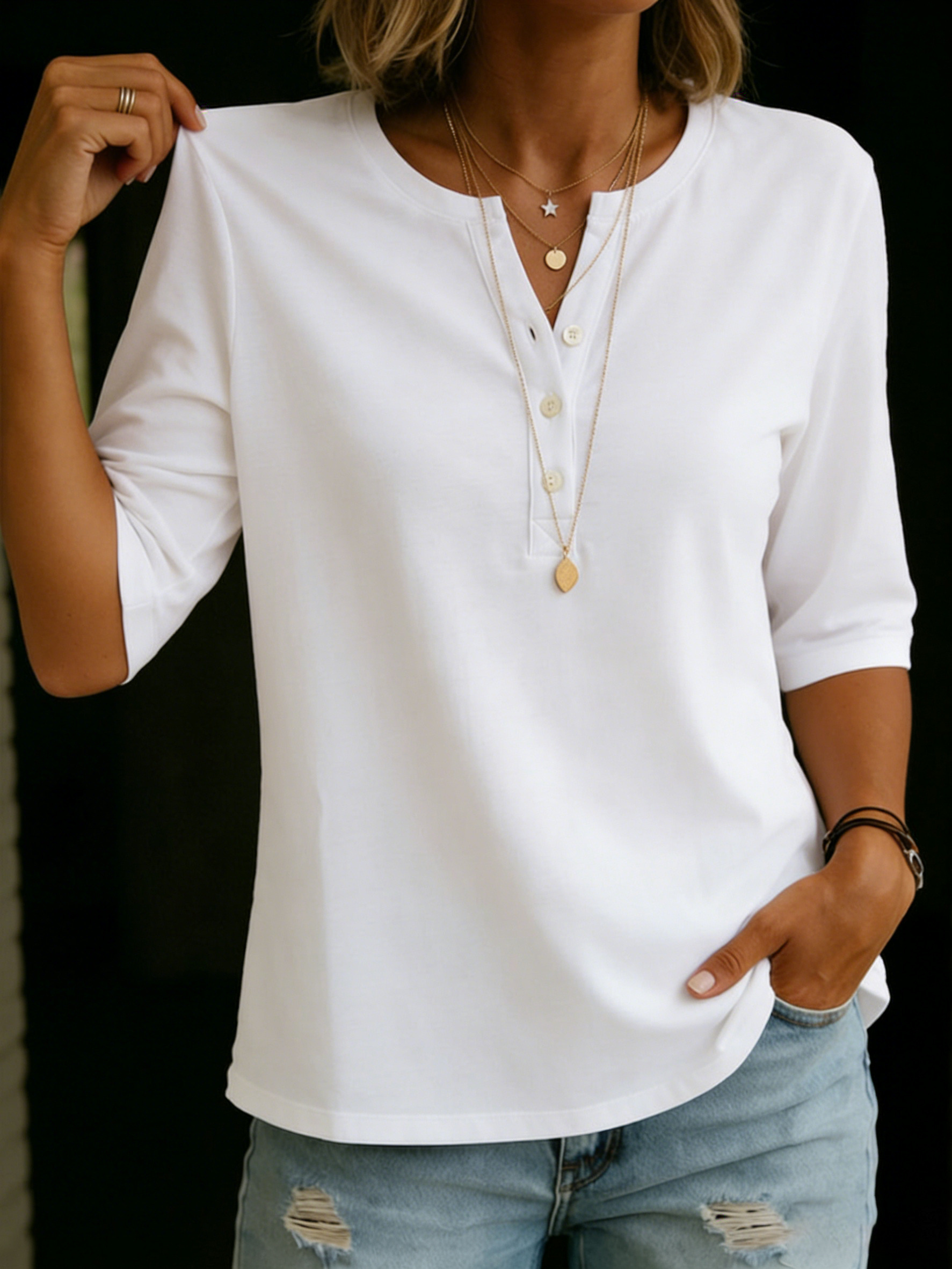 QUINN | Henley-neck tee with short sleeves
