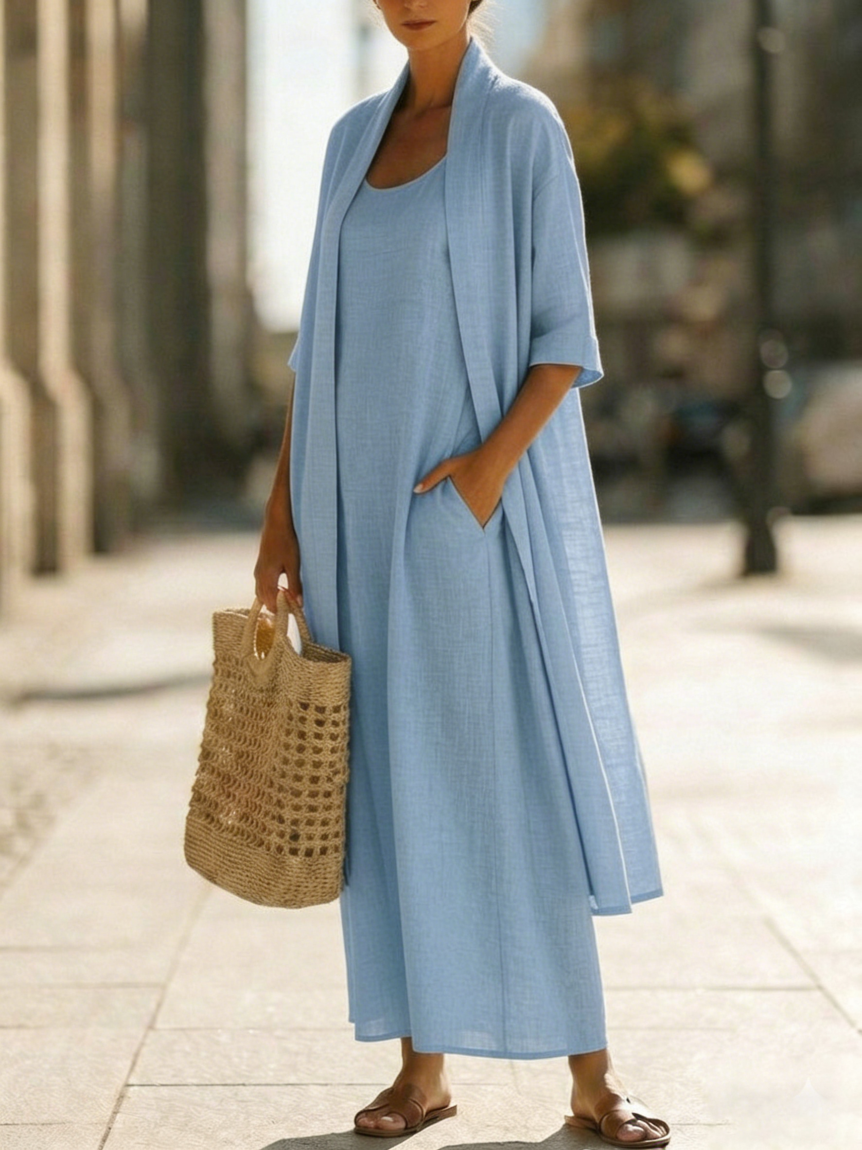 EDEN | Relaxed two-piece set with half-sleeve cardigan