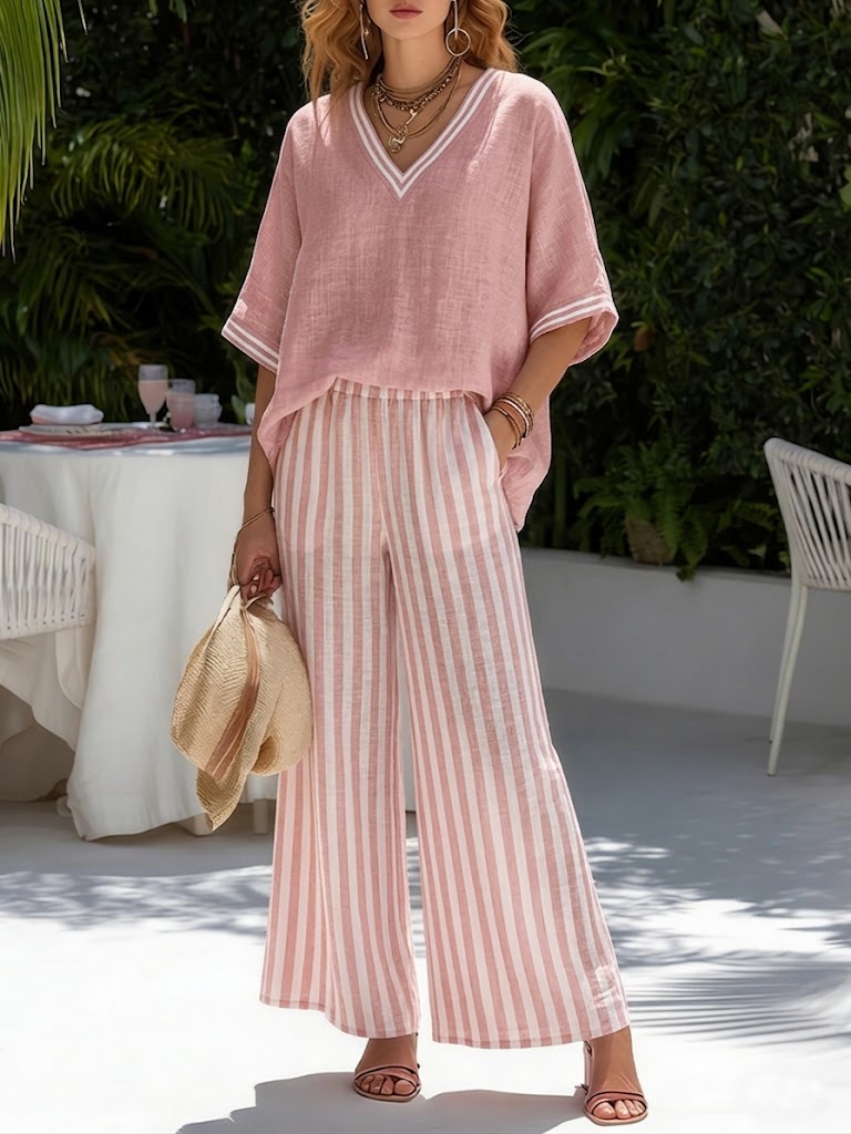 FRANKIE | Relaxed two-piece set with striped wide-leg pants