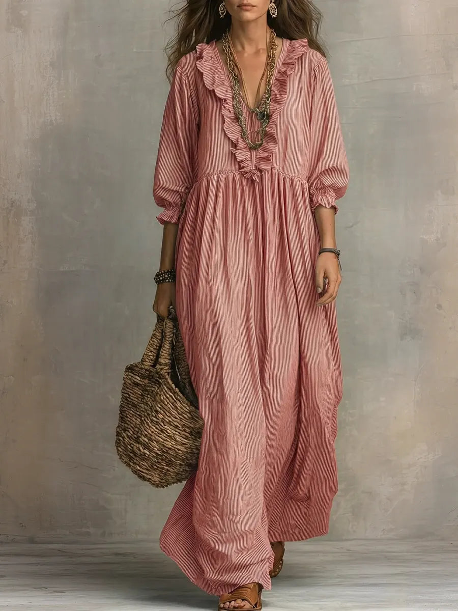 SUMMER | Striped maxi dress with ruffle hem