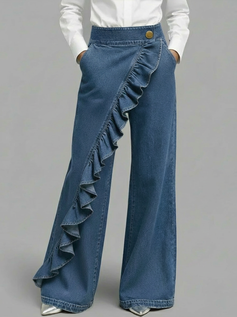 QUINN | Relaxed ruffled-hem jeans with zip fly