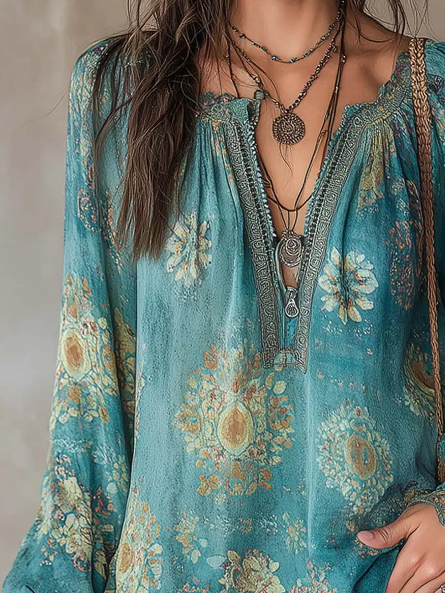 BILLIE | Long-sleeve shirt with V-neck floral print