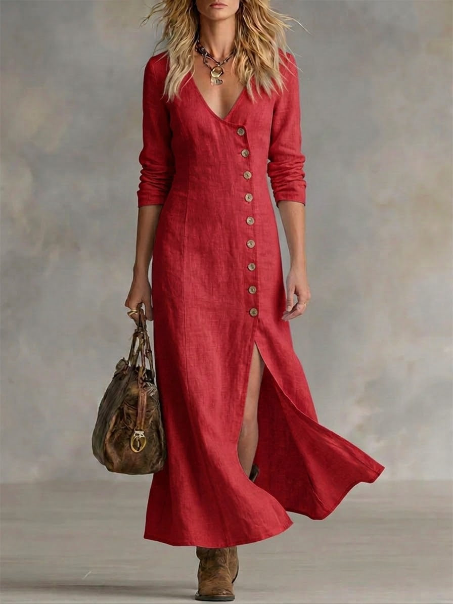 EDEN | Relaxed button-front dress with V-neck