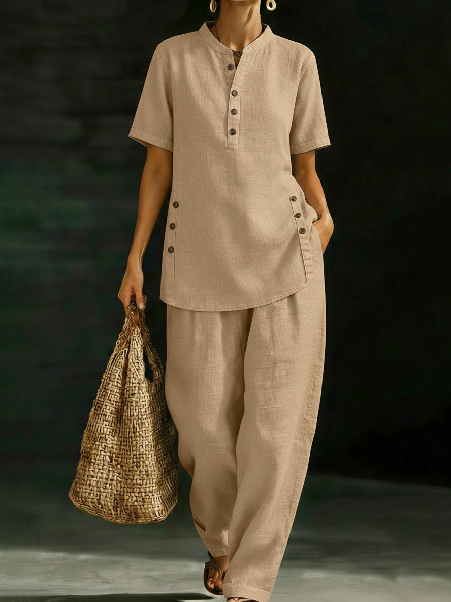 FRANKIE | Wide-leg pants set with button shirt