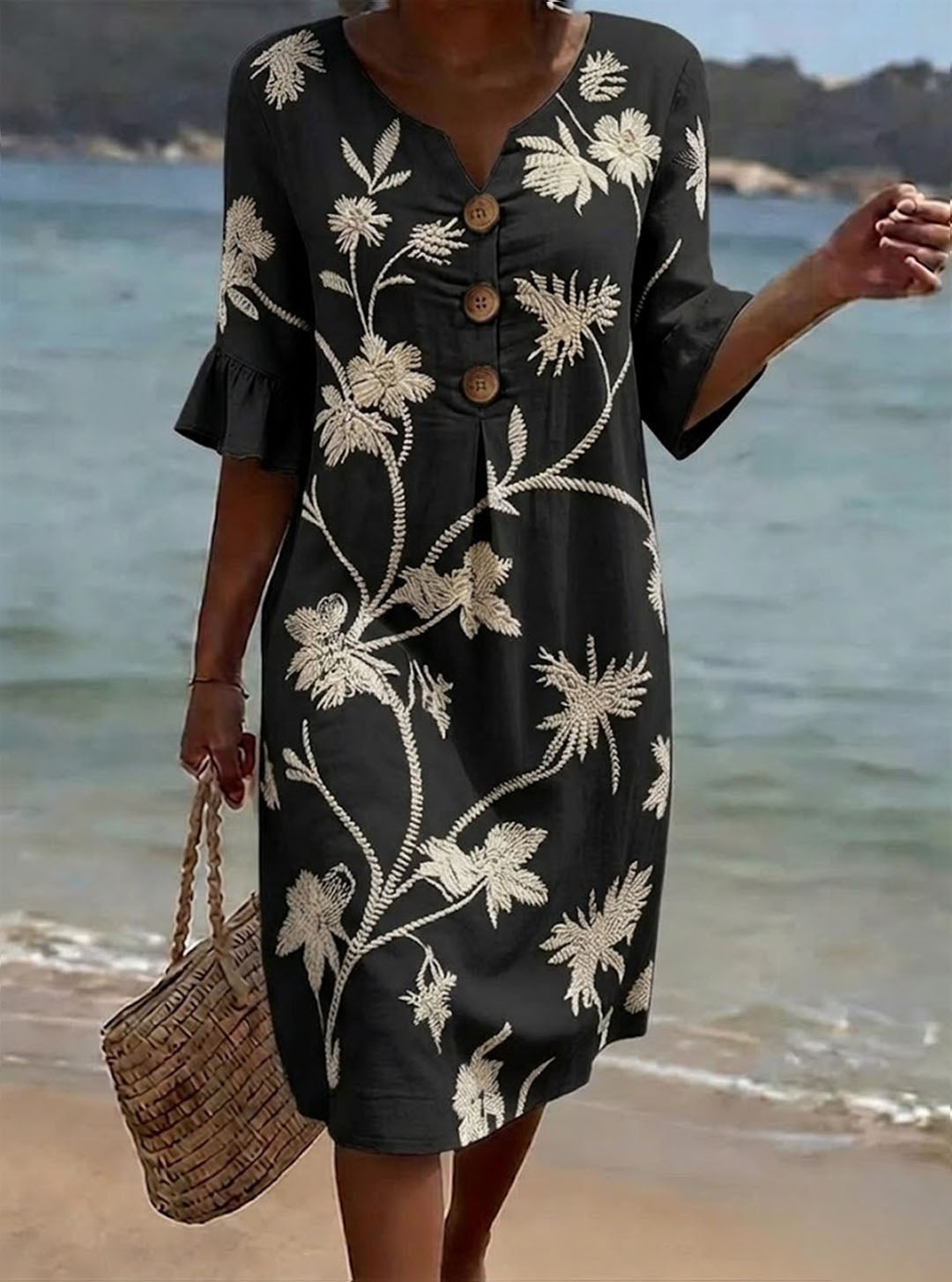 DAISY | Floral midi dress with polo collar