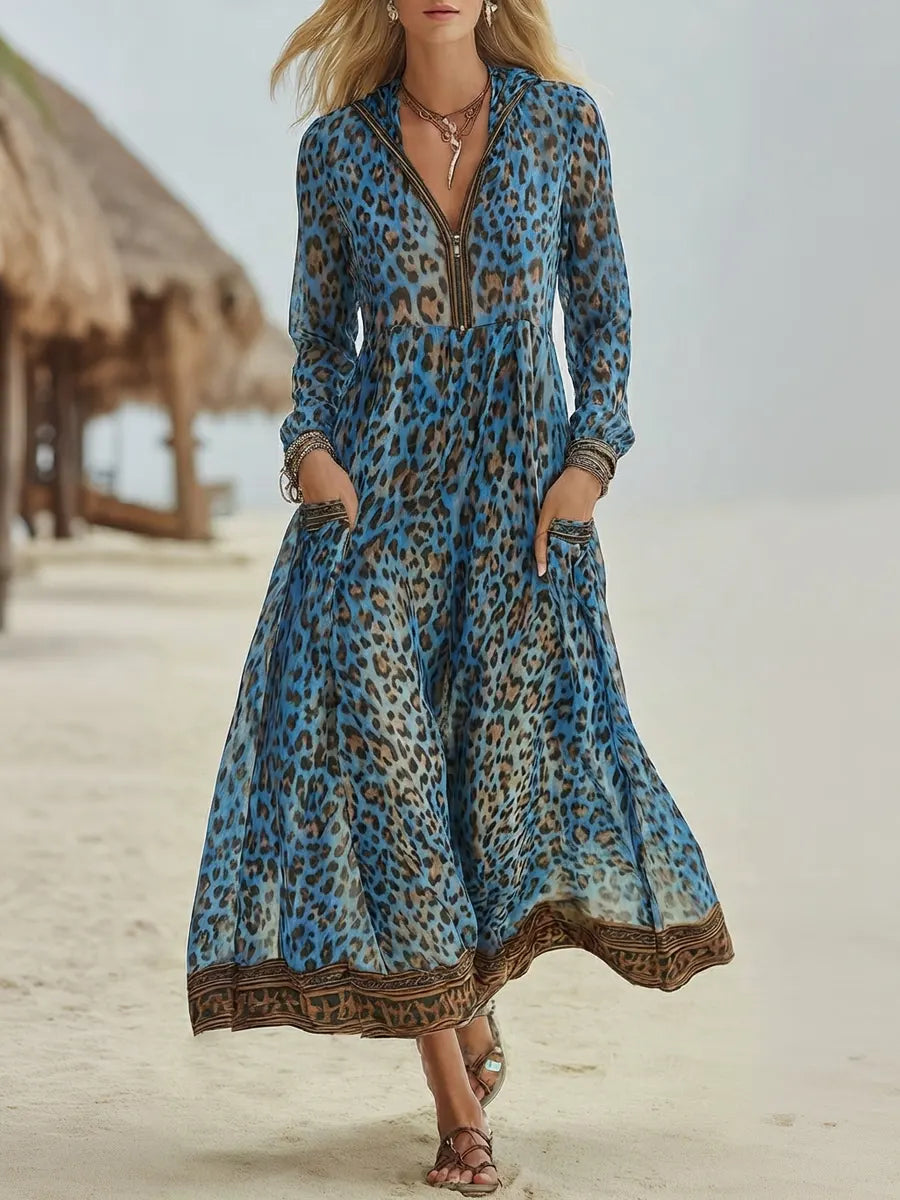 EDEN | Relaxed midi dress with leopard print hood