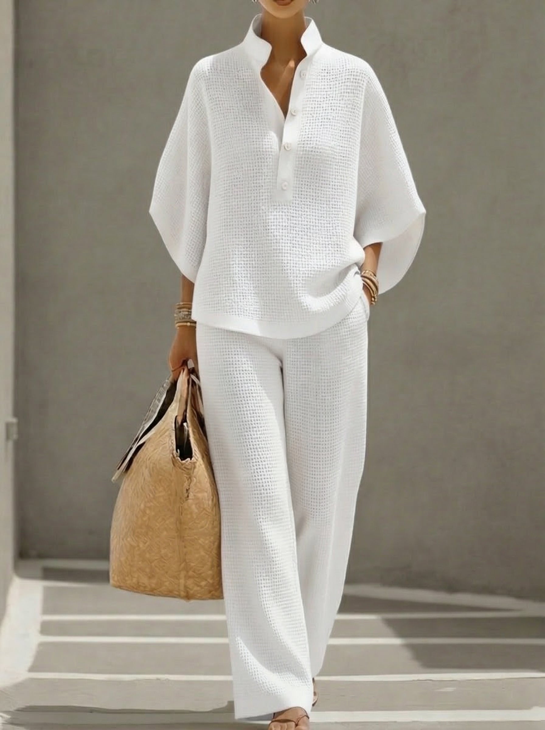 BILLIE | Waffle-knit set with straight-leg pants