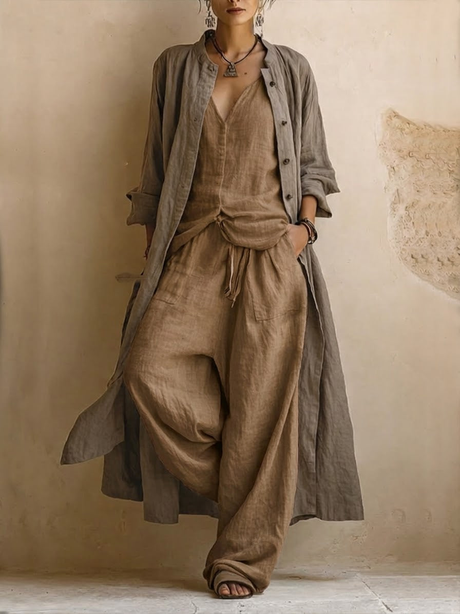 INDIE | V-neck top, cardigan, and pants set