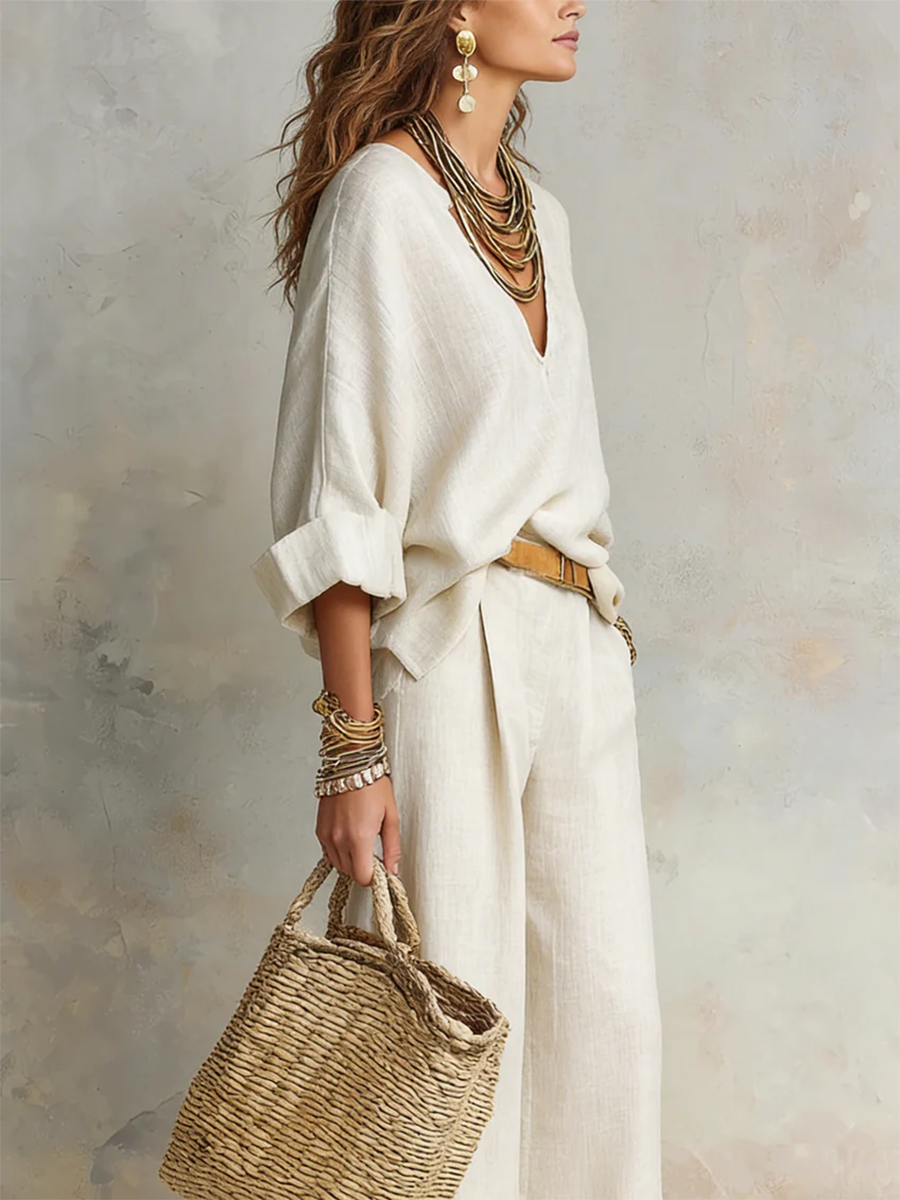 FRANKIE | Sleeveless V-neck top with wide-leg pants