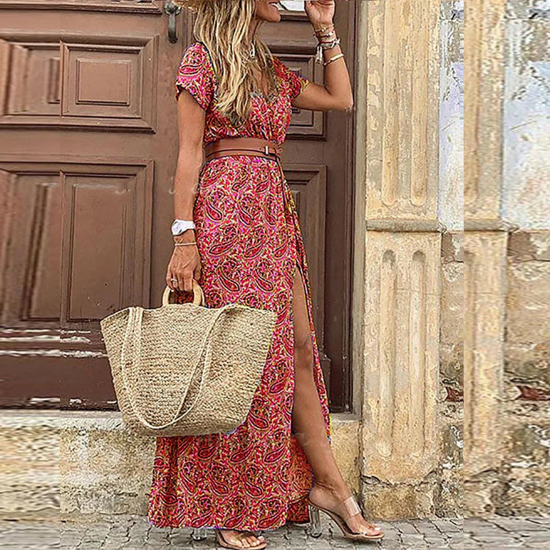 SIENNA | Maxi dress with gathered waist and belt