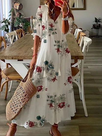 ARIA | Breezy V-neck maxi dress with boho print