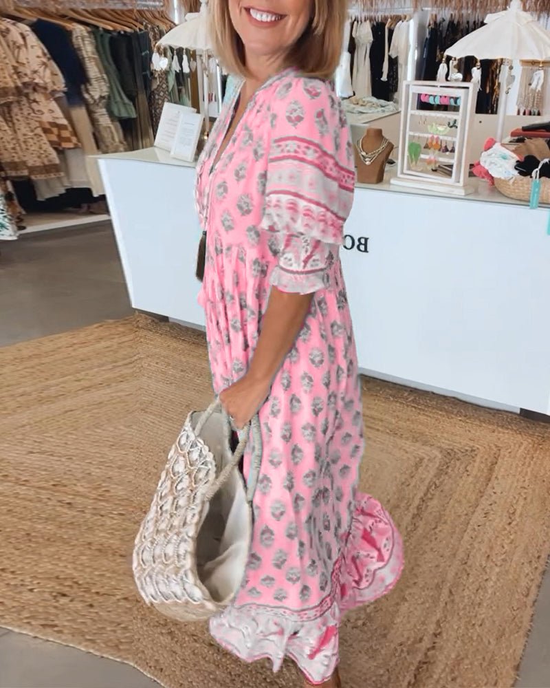 VERONA | V-neck printed half-sleeve dress