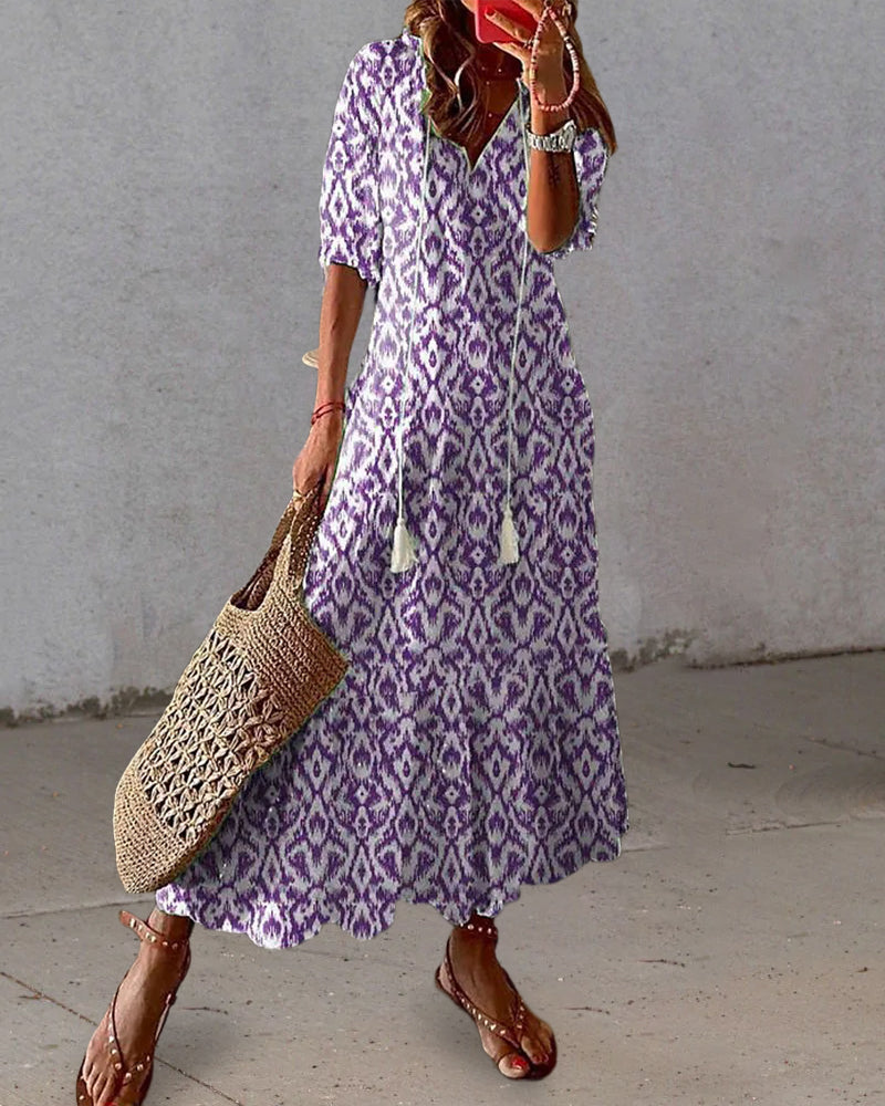 ARIA | Breezy V-neck maxi dress with boho print