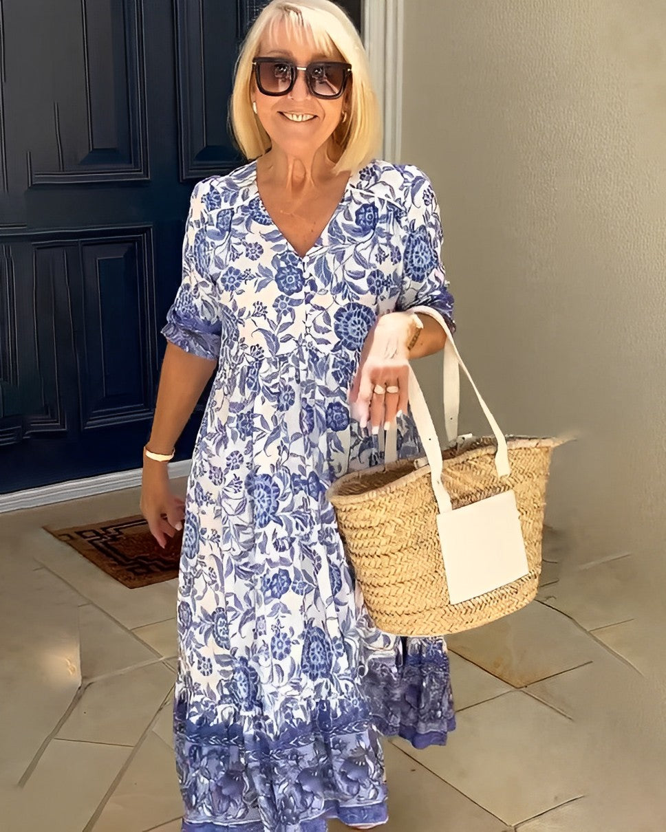 ELLIE | Floral A-line dress with deep V-neck