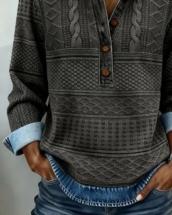RILEY | Long-sleeve knit top with structured collar